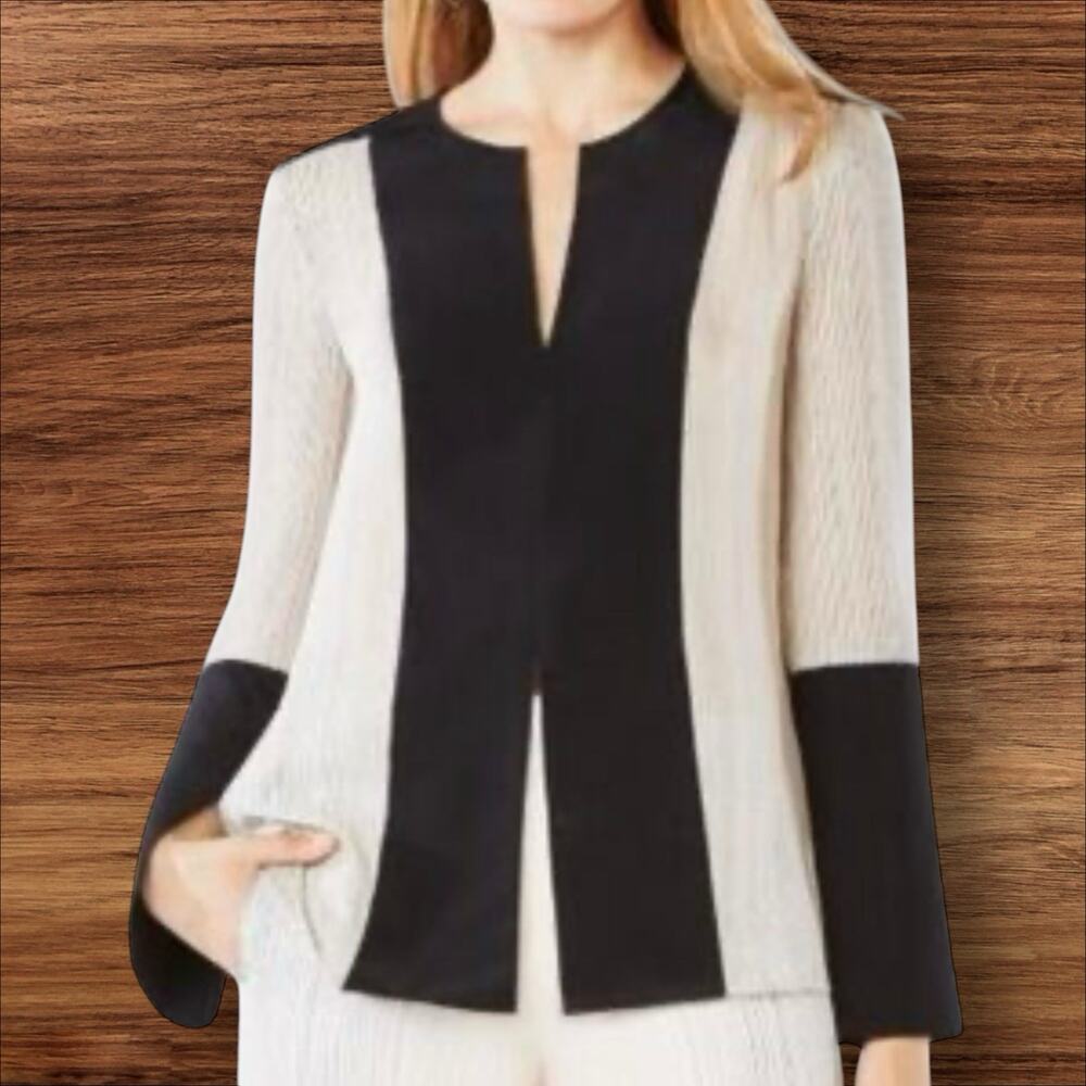 BCBGMaxAzria 100% Silk Striped Blouse Top Sz M Womens Lagenlook Minimalist Y2K